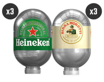 3 Heineken + 3 Birra Moretti - 8L BLADE Fässer